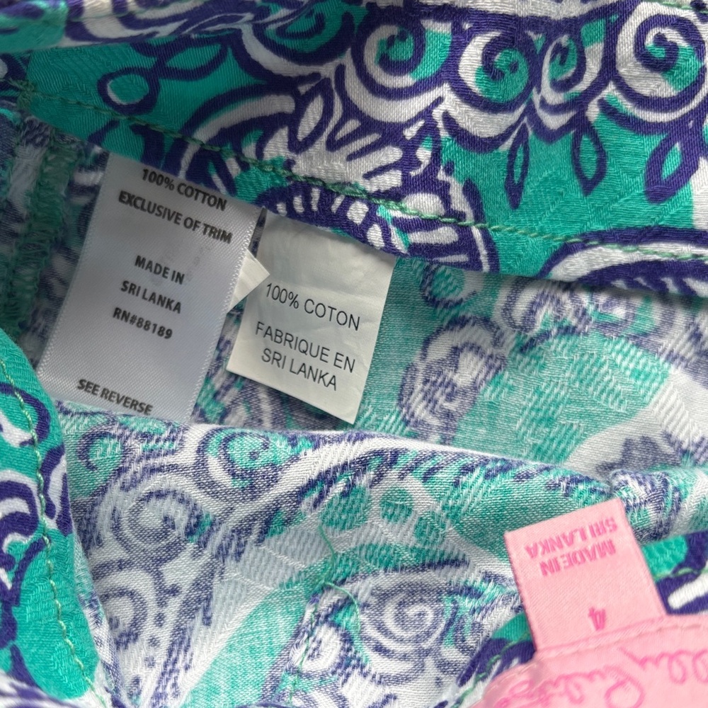 Lilly Pulitzer Teal and Navy Patterned High Waist Shorts - Picture 3 of 4